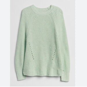 Gap Marled Pointelle Crewneck Pullover Green Sweater